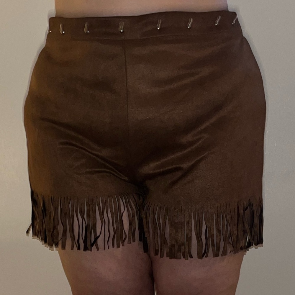 Brown Fringe Women Shorts